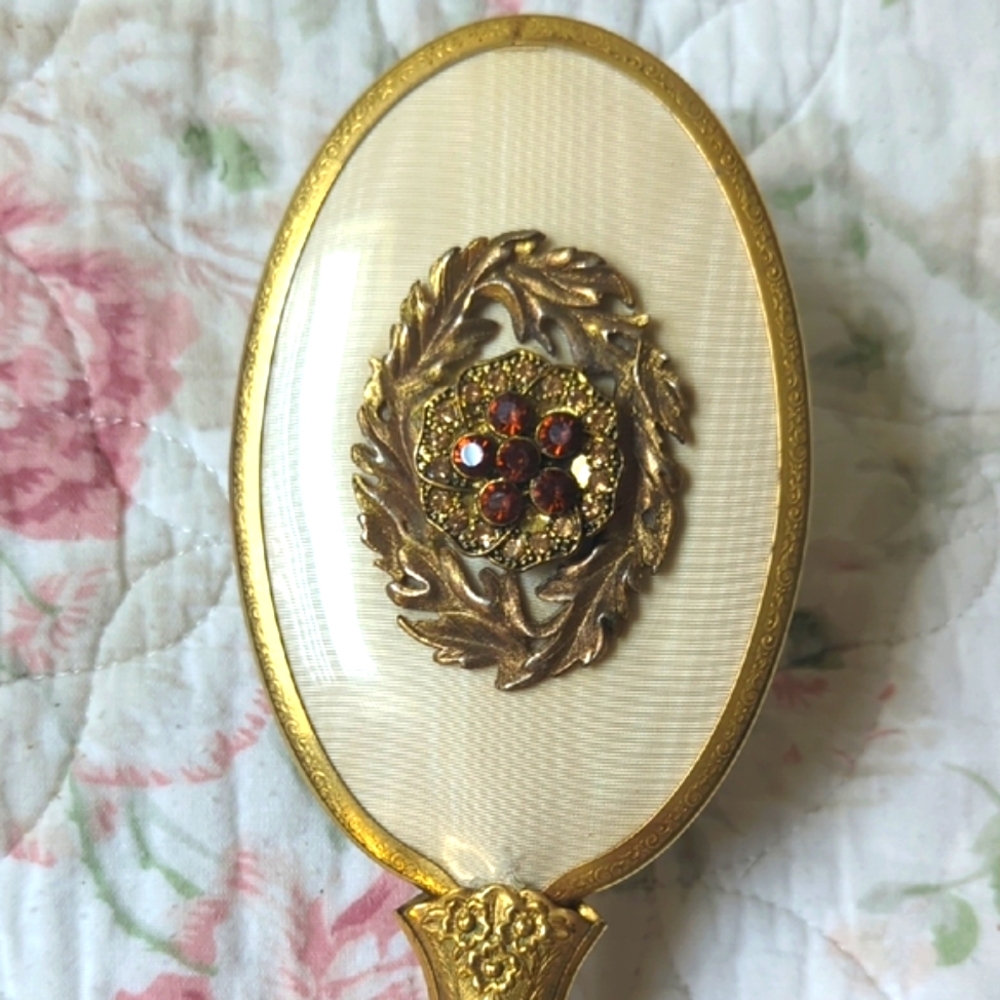 Vintage Globe 24k Gold Plated Floral Rose Brush For Vanity ( READ ) - Picture 3 of 11